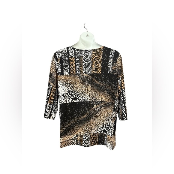 NWOT, Claire France, Plus-Size Animal Print Blouse, 2X, Black, Tan, White - Picture 8 of 9